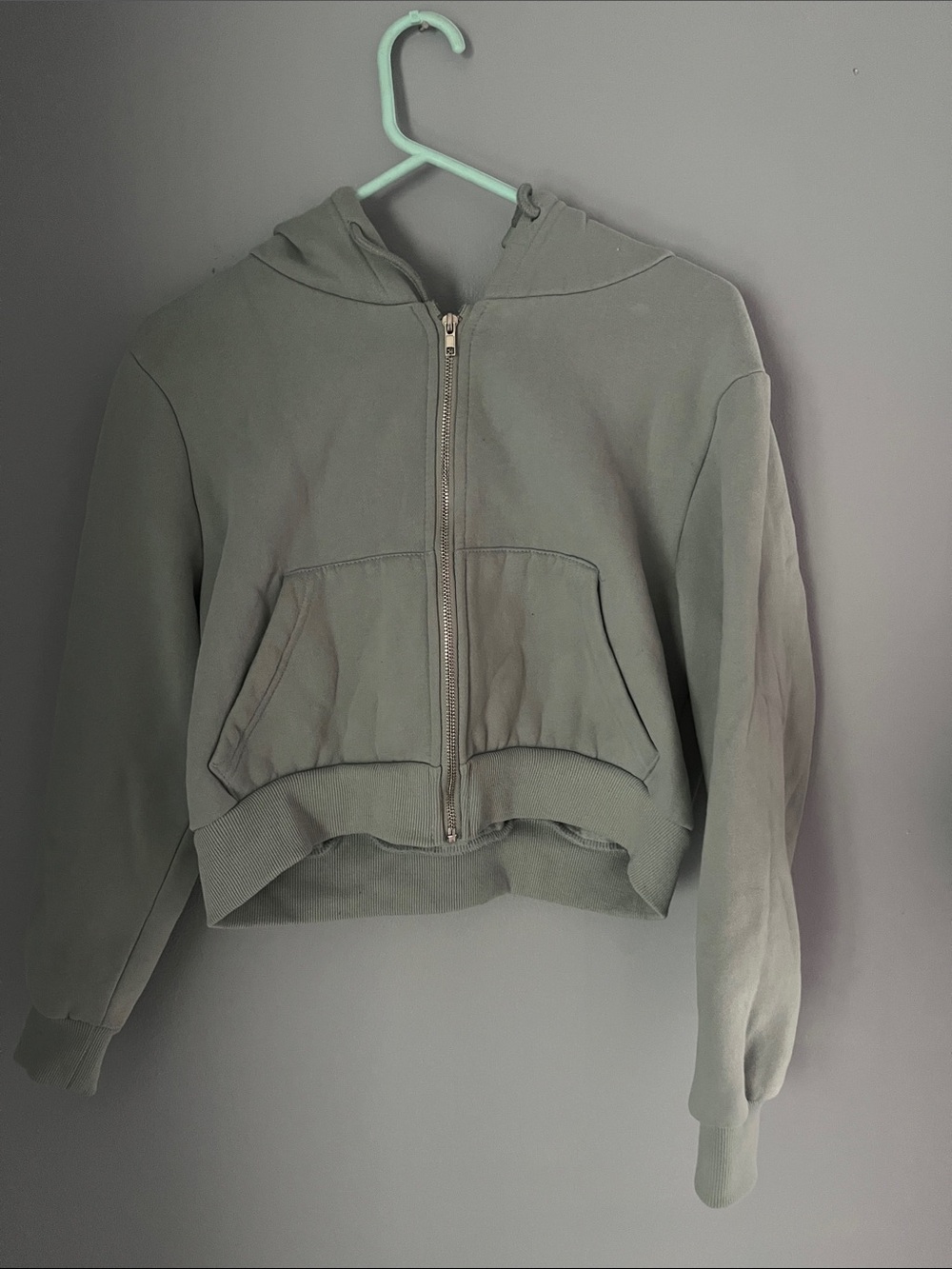 Cropped Hooded Zip Jacket - Sage Green